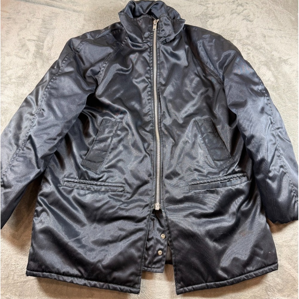 Vtg Amazon Sportswear Black Nylon Insulated Work Jacket Zip Up L/36 USA